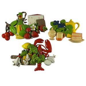 Vintage 70s Dart Industries Kitchen Wall Hangings 3D Mushrooms Lobster Onions